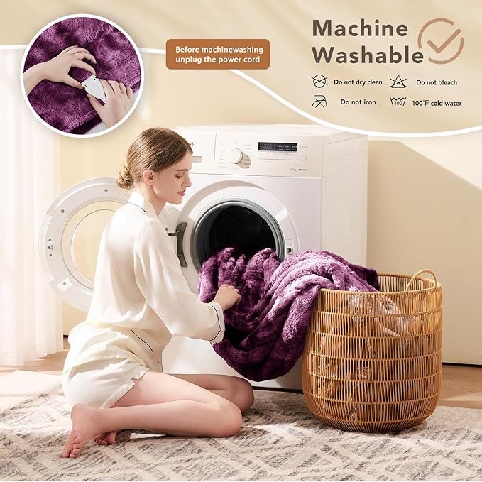 Homemate Electric Heated Blanket Full Size - 72"x84" Heating Blanket Full Size 1/2/4/6/8 Hours Auto-Off 10 Heat Level Over-Heat Protection Luxury Faux Fur Sherpa ETL Certification