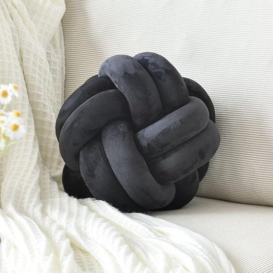 Knot Pillow Ball, Soft Decorative Throw Pillows Cushion, 11 Inch Round Plush Knotted Pillows Black Pillow, Modern Home Throw Knot Decorative Cushion for Bedroom, Sofa, Couch