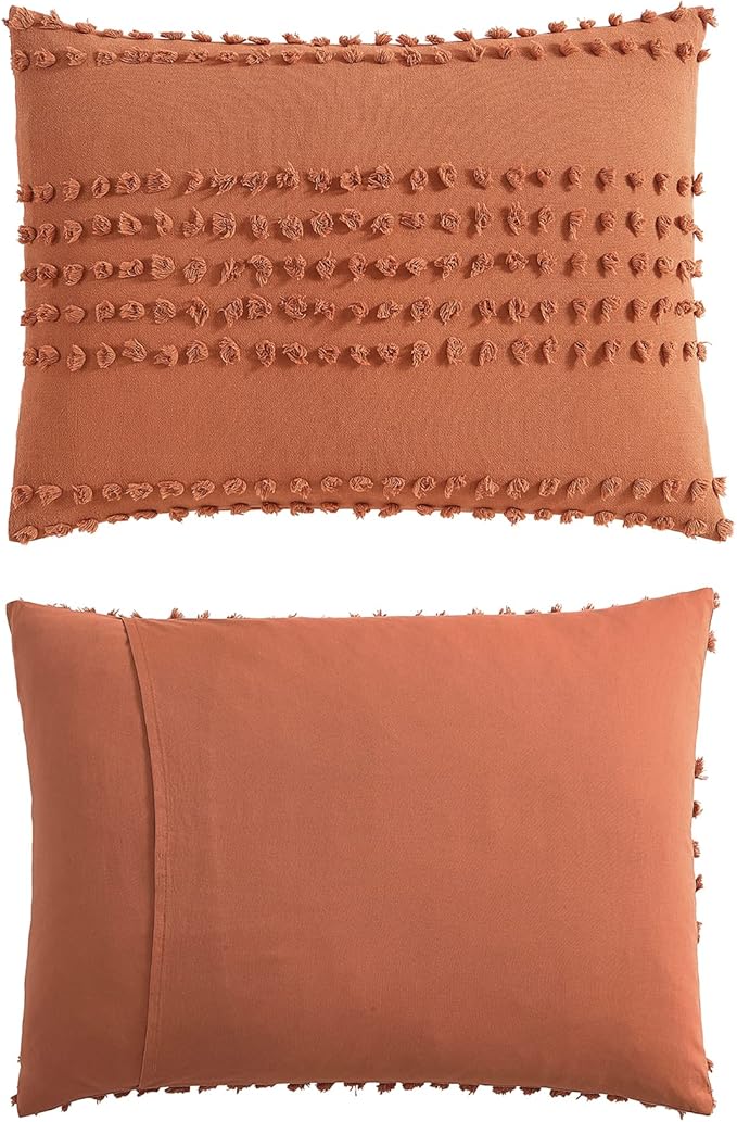 Swift Home Marilla 100% Cotton Prewashed Yarn-Dyed Dobby Clip Dot 5-Piece Bedding Comforter Set, All Season & Breathable, Oeko-TEX Certified – Brick, Full/Queen