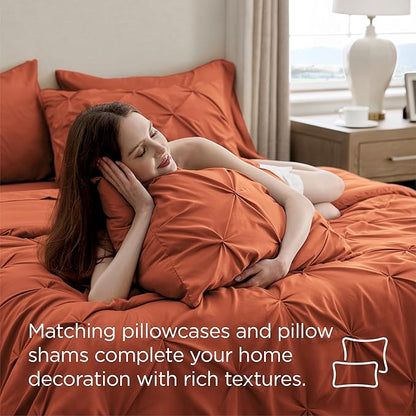 Bedsure Full Comforter Set Burnt Orange - Bed in a Bag Full Size Bedding Set 7 Pieces, GentleSoft™ Pintuck Bed Set Gift for Family, Pinch Pleat All Season Comforter with Sheets, Pillowcases & Shams