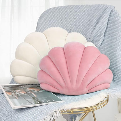 Yi-gog Seashell Pillow Sea Shaped Decorative Princess Throw Pillow 3D Velvet Soft Ocean Cute Throw Pillows for Bed Couch Chair Sofa Room 18 X 13 inch