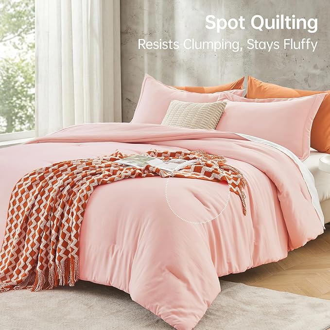 MUXHOMO King Size Comforter Set, All Season Ultra Soft Down Alternative Bedding - 3 Piece Lightweight Bed Set Includes 1 Comforter (104"x90") and 2 Pillow Shams (20"x36"), Blush
