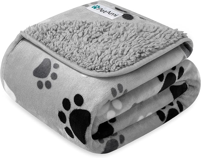 PetAmi Waterproof Dog & Cat Blanket, Pee Proof for Couch, Reversible, Soft Fleece, Washable, 29x40 Paw Gray