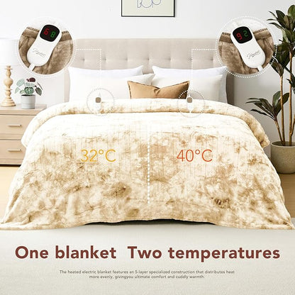 Homemate Electric Heated Blanket Queen Size - 84"x90" Heating Blanket Queen Size Dual Control 1/2/4/6/8 Hours Auto-Off 10 Heat Level Over-Heat Protection Luxury Faux Fur Sherpa ETL Certification