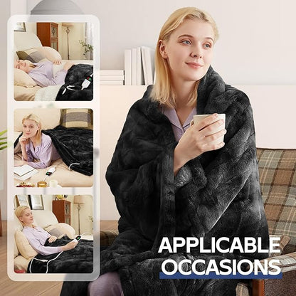 MAXEVE Electric Heated Throw Faux Rabbit Fur Blanket with 8 Heating Levels & 8H Auto Off, Fast Heating Warm Cozy Sherpa Washable Blanket with Over-Heat Protection, ETL Certification, Grey