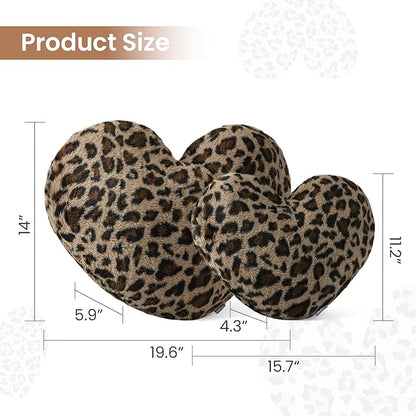 AELS Cheetah Heart Shaped Pillow Set of 2, 20 & 16 Inches Decorative Leopard Print Love Pillows, Soft Fluffy Plush, Valentine's Day, Wedding, Living Room, Bedroom & Nursery Decor, Brown