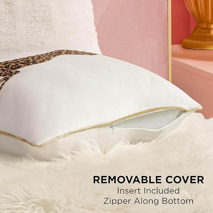 Juicy Couture Reversible Velvet Cheetah Pillow, 18" x 18" Decorative Pillow, White