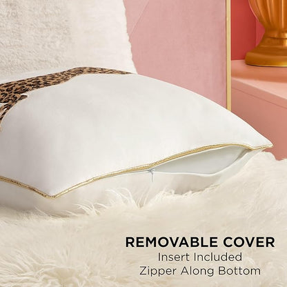 Juicy Couture Reversible Velvet Cheetah Pillow, 18" x 18" Decorative Pillow, White