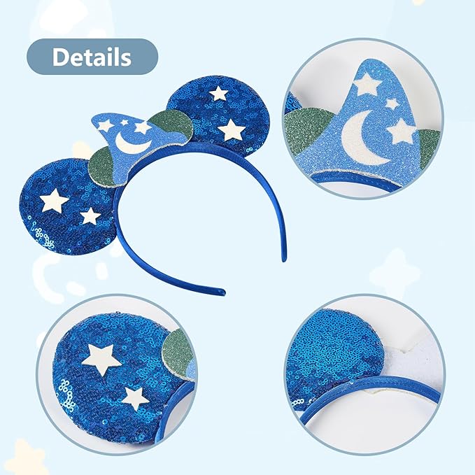 Mouse Ear Headbands,Sparkle Mouse Ears Headband for Boy Men Cartoon Princess Costume Cosplay Decoration (Sorcerer)