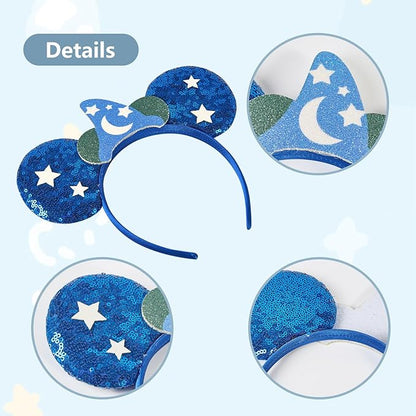 Mouse Ear Headbands,Sparkle Mouse Ears Headband for Boy Men Cartoon Princess Costume Cosplay Decoration (Sorcerer)