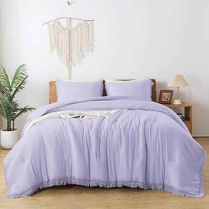 Andency California King Comforter Set Lavender - Purple 3 Pieces Cal King Boho Lightweight Bedding Comforter Sets, Oversized All Season Tassel Soft Fluffy Bed Set (104x96In Comforter & 2 Pillowcases)