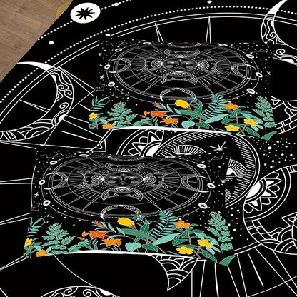 Tailor Shop Sun and Moon Bedding Set for Boys & Girls - Twin Size Galaxy & Gothic Comforter, Boho Exotic Black Bed with 1 Pillowcase