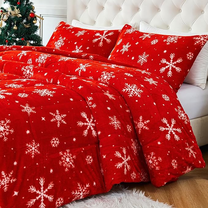 YIYEA Christmas Fluffy King Size Comforter Set, Luxury Faux Fur Comforter, Ultra Soft Plush Fuzzy Velvet Bedding Comforter Sets for Fall Winter, Cozy Warmth, No Shedding, 3PC, King