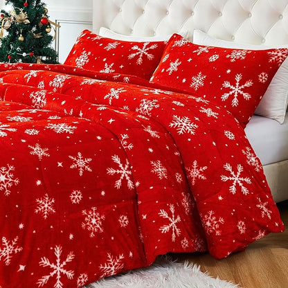 YIYEA Christmas Fluffy King Size Comforter Set, Luxury Faux Fur Comforter, Ultra Soft Plush Fuzzy Velvet Bedding Comforter Sets for Fall Winter, Cozy Warmth, No Shedding, 3PC, King