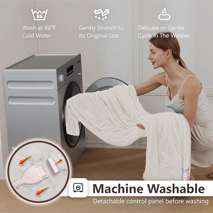 Wapaneus Heated Blanket Electric Full Size 72"x84" with 10 Heating Levels 12 Timer Settings and 8 Hours Auto-Shut Off,Flannel Fast-Heating Electric Blanket,ETL Listed Machine Washable,Ivory