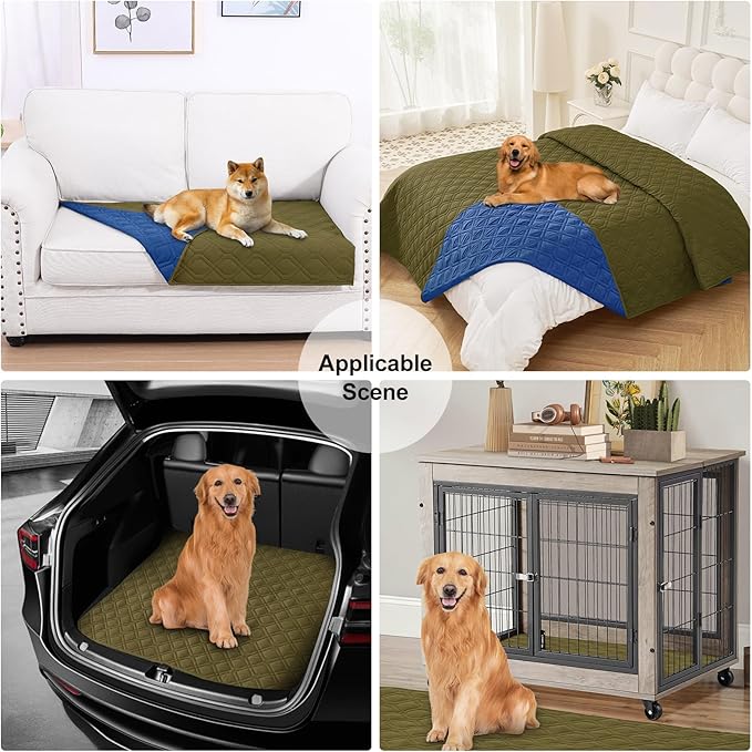 Smiry Reversible Waterproof Couch Covers for Sofa, Washable Dogs Pet Couch Covers for 3 Cushion Sofa Pet Friendly, Water Resistant Furniture Protector Slipcover, Geometric (82"x102", Green/Navy)