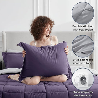 Nestl 7 Piece King Comforter Set – Purple Reversible Bed in a Bag – Complete King Size Bedding Set with Sheets, Pillowcases and Shams