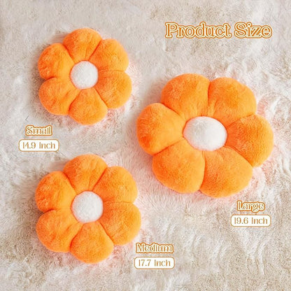 Flower Pillow Cute Decorative Throw Pillow with Faux Rabbit Fur Soft Daisy Plush Floor Cushion Aesthetic Flower Shaped Pillow Home Decor for Bed Sofa Couch (Orange 19.6 Inch)