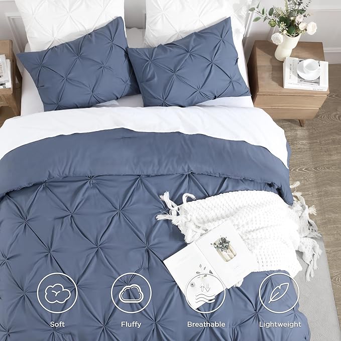 Andency California King Comforter Set Dark Blue Grey (104x96Inch), Pinch Pleat Cal King Comforter Set 3 Pieces, Oversized King Pintuck Bed Comforter, Microfiber Down Alternative Comforter Bedding Set