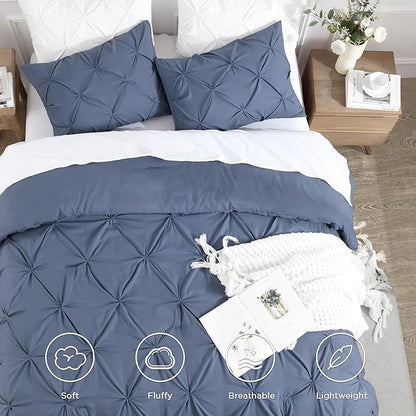 Andency Dark Blue Grey King Size Comforter Set (104x90Inch), 3 Pieces Soft Lightweight Western Modern Pinch Pleat Bedding Comforters, All Season Warm Down Alternative Bed Set for Boys Men Adults