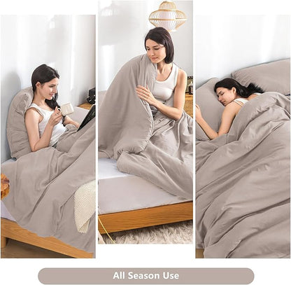 Ultra-Soft Cozy King Bedding Comforters Sets Bed, Solid Lightweight All Seasons Warm Fluffy Washed Cotton Microfiber,1 Bed Down Alternative Conforter & 2 PillowSham (King/California King Beige Brown)