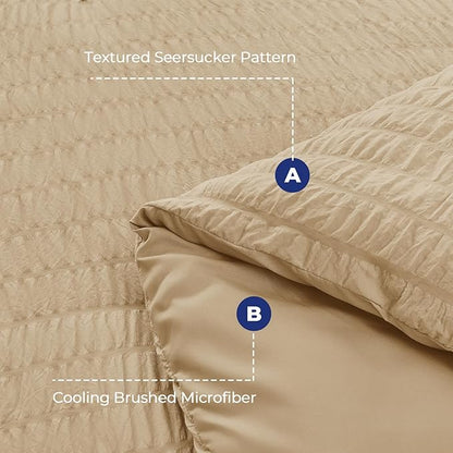 HYMOKEGE Khaki Twin Comforter Set Seersucker 5 Pieces, All Season Luxury Bed in a Bag for Bedroom, Bedding Set with Comforter, Sheets, Pillowcase & Sham