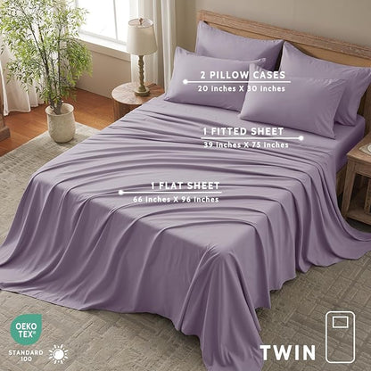 Twin Sheets Set - 4 Piece Soft Microfiber and Wrinkle Free Sheets - Easy Care, Extra Soft, Cooling Sheets - 1 Deep Pocket Fitted Sheet 1 Flat Sheet and 2 Pillowcases (Twin Lavender)