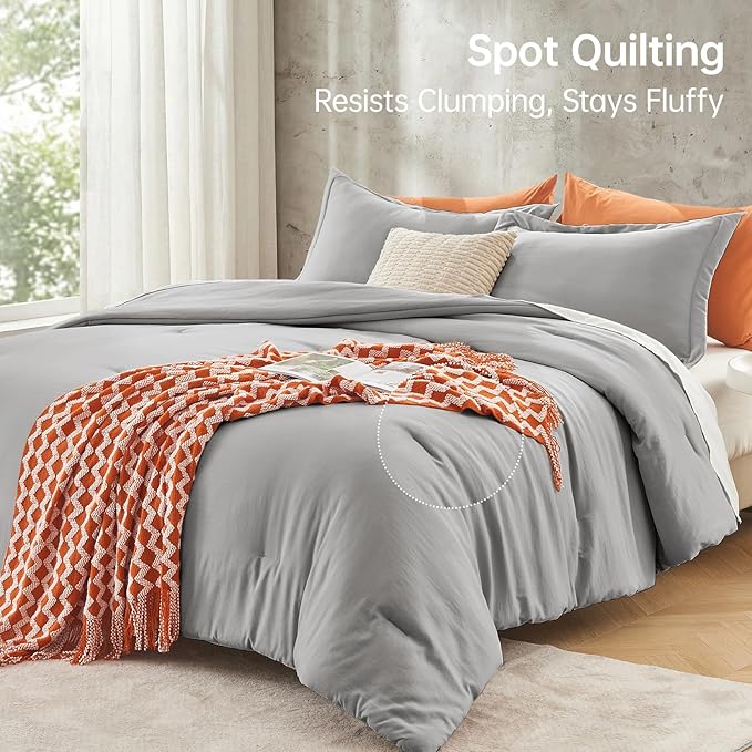 MUXHOMO Full Comforter Sets, All Season Ultra Soft Down Alternative Bedding - 3 Piece Lightweight Bed Set Includes 1 Comforter (82"x86") and 2 Pillow Shams (20"x26"), Light Grey