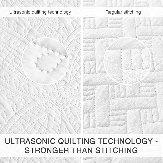 Love's cabin King Size Quilt Set White Bedspreads - Soft Bed Summer Lightweight Bedspread Comforter - Modern Style Coin Pattern Coverlet for All Season - 3 Pieces (1 Quilt, 2 Pillow Shams)