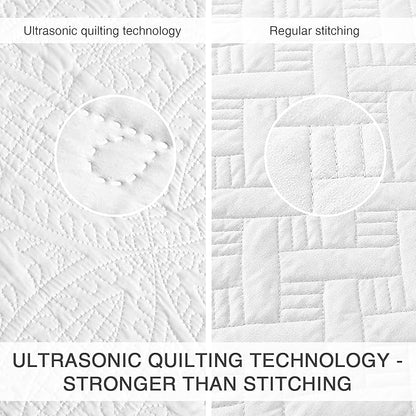 Love's cabin Quilts for Queen Bed White Bedspreads - Soft Bed Summer Quilt Lightweight Microfiber Bedspread- Modern Style Coin Pattern Coverlet for All Season - 3 Piece (1 Quilt, 2 Pillow Shams)