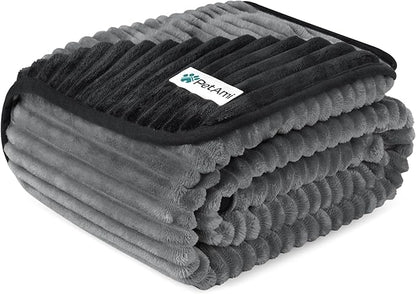 PetAmi Waterproof Dog Blanket, Leakproof Pet Blanket for Small Medium Large Dogs, Reversible Furniture Bed Sofa Couch Cover Protector, Plush Striped Pet Throw for Indoor Cat, 29x40 in, Black Grey