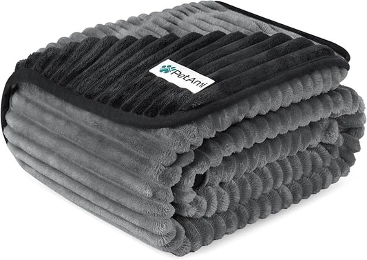 PetAmi Waterproof Dog Blanket, Leakproof Pet Blanket for Small Medium Large Dogs, Reversible Furniture Bed Sofa Couch Cover Protector, Plush Striped Pet Throw for Indoor Cat, 40x60 in, Black Grey