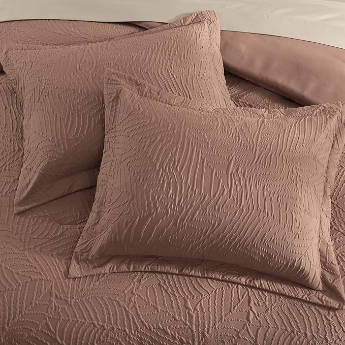 Geniospin Queen Comforter Set - 7 Pieces Brown Textured Queen Bedding Sets with Comforter, Sheets, Pillowcases & Shams，All Season Brown Bedding