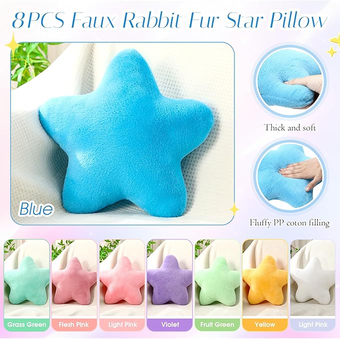 8 Pack Star Shaped Throw Pillow Gifts Decorations Mix Star Plush for Bed Sofa Cute Throw Pillow Plush for Floor Room Sleepover Bedroom Living Room(Cute)