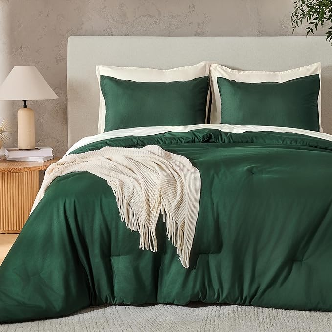 Andency Dark Green Super King Comforter Set, 3 Pieces Oversized King Lightweight Soft Solid Bed Comforter, Oversized Fluffy Microfiber Bedding Set (120x120In, 2 Pillowcases)