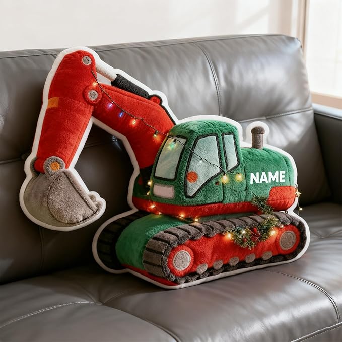 Custom Excavator Shaped Pillow Personalized Double-Sided Printed Cute Pillow Customized Christmas Party Commemorative Gift Sofa Decorative for Boys and Girls 8-32in