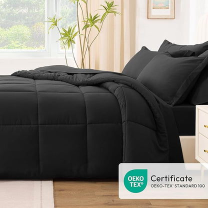 Love's cabin Twin XL Comforter Set Ash Black, 5 Pieces Twin XL Bed in a Bag, All Season Bedding Sets with 1 Comforter, 1 Flat Sheet, 1 Fitted Sheet, 1 Pillowcase and 1 Pillow Sham