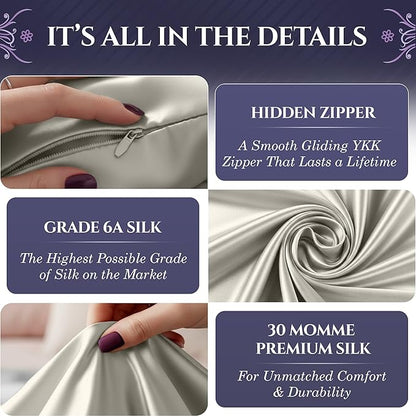 DECOLURE 100% Pure Mulberry Silk Pillow Case Standard Size – Highest Grade 30 Momme 6A+, Luxuriously Soft & Cooling Silk Pillowcase for Hair & Skin, Hypoallergenic, Breathable, Hidden Zipper (Ivory)