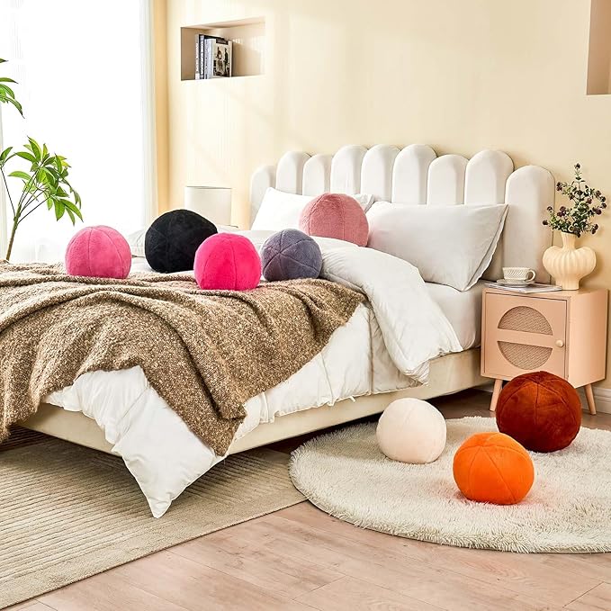 Uvvyui Hot Pink Ball Pillow, 8" Cute Mini Round Throw Pillow Faux Rabbit Fur Room Decorative Throw Pillow, Ball Shaped Pillow Plush Cushion for Couch, Sofa, Bedroom