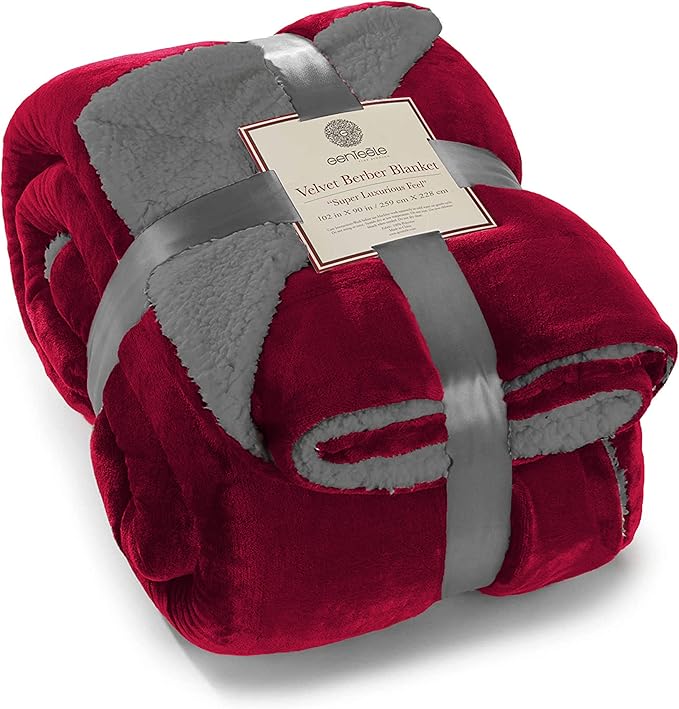 Genteele Sherpa Throw Blanket Super Soft Reversible Ultra Luxurious Plush Blanket, 102 x 90 inches, Rich Burgundy Red/Gray