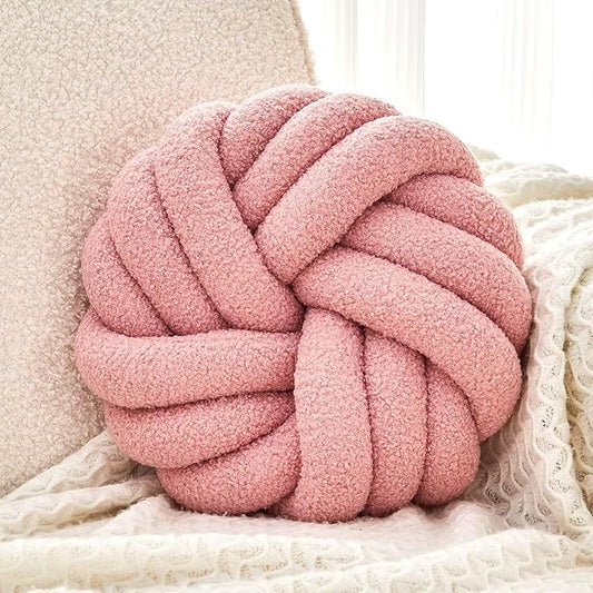 Uvvyui Knot Pillows, 14 Inch Decorative Throw Pillows Round Pillows Cushion, Soft Handmade Knotted Ball Pillow Plush Cushion Home Decor for Bed Couch Living Room (Dusty Pink, 14 Inch)