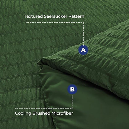 HYMOKEGE Dark Green California King Comforter Set Seersucker 7 Pieces, All Season Luxury Bed in a Bag Queen for Bedroom, Bedding Set with Comforter, Sheets, Pillowcases & Shams