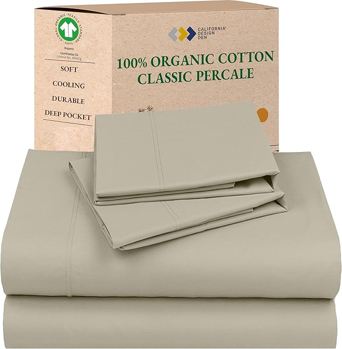 California Design Den Soft 100% Cotton Percale Sheets King Size Set - King Bed Sheets with Deep Pockets, Crisp, Breathable and Durable Bedding Set - Warm Taupe