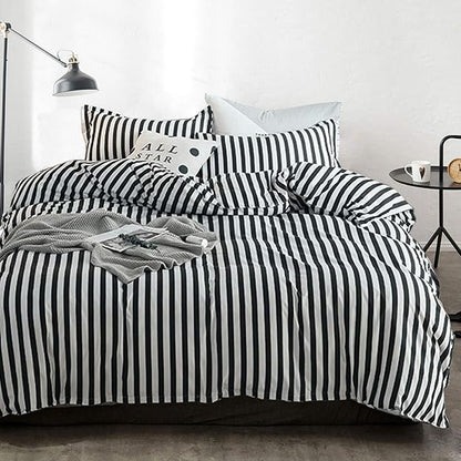 Cottonight Striped Comforter Set Queen White and Black Striped Comforter Full Vertical Modern Cotton Soft Breathable Bedding Comforter Set for Women Men Adults Kids