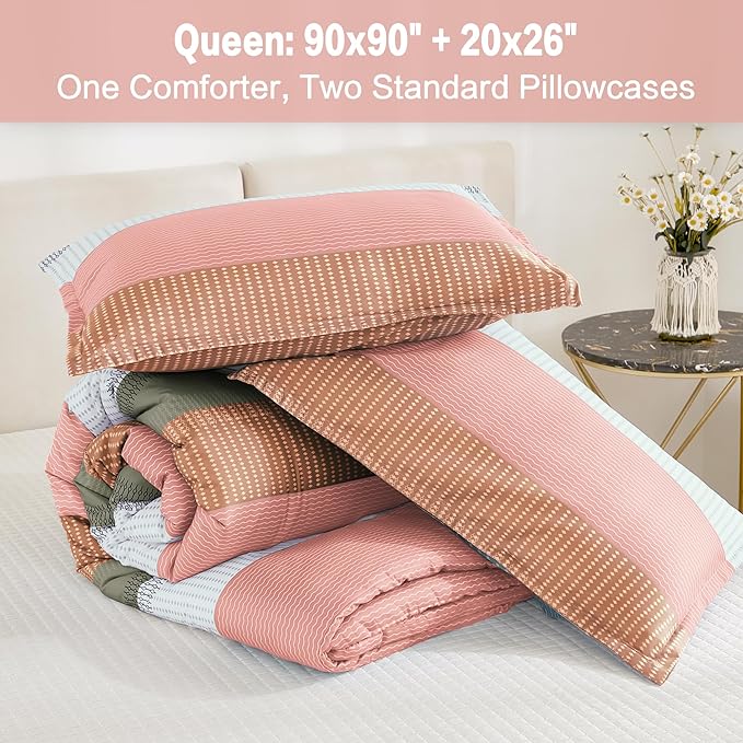 Litanika Queen Comforter Set Vanilla - 3 Pieces Lightweight Fluffy Bedding Comforter Sets, All Season Down Alternative Comforter (1 Comforter, 2 Pillowcases)