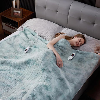 Guohaoi Heated Blanket Electric Throw, Soft Faux Rabbit Fur Electric Blanket with 10 Heating Levels 5 Sitting Timer Auto Off, Dual-Controller Heating Blankets, Machine Washable(84"×90" Blue)