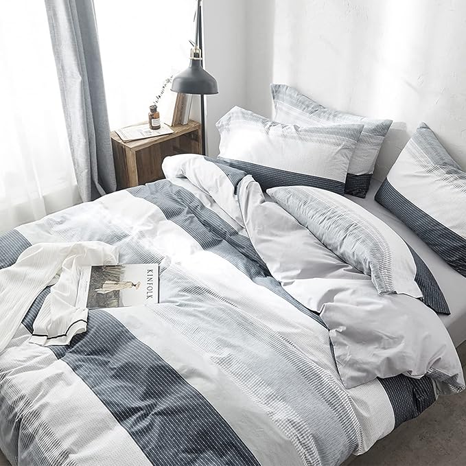 HighBuy Full Comforter Set Modern Gingham Striped Bedding Boho Comforter Set Men Boy Cute Geometric Pattern Bedding Comforter Set Soft Fluffy Down Alternative Bedding Set Full Size