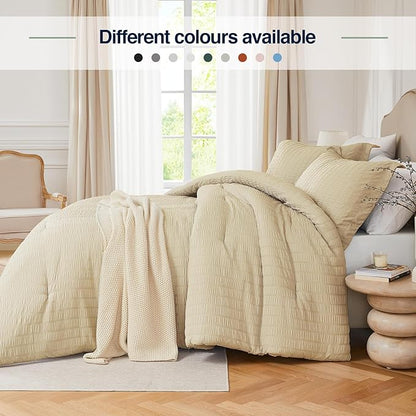 Full Size Comforter Set Linen,3PCS Seersucker Lightweight Bedding for All Season, Full Size(82''×86'' Comforters & 2 Pillowcases)