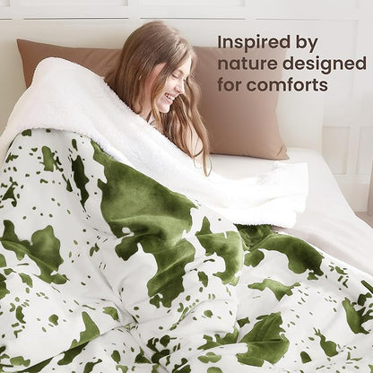 Cow Print Heated Blanket Full-Heating Electric Blanket Full with 10 Heat Levels & 10 Hours Auto-Off, Cozy Soft Fleece Sherpa, Washable, 72 x 84 Inche Cow Print Sage