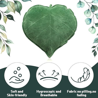 Yookeer 2 Pcs Leaf Shaped Throw Pillow 3D Leaves Plant Decorative Throw Pillows for Couch Living Room Bedroom Sofa Home Decoration, 16 x 16 Inch(Dark Green)